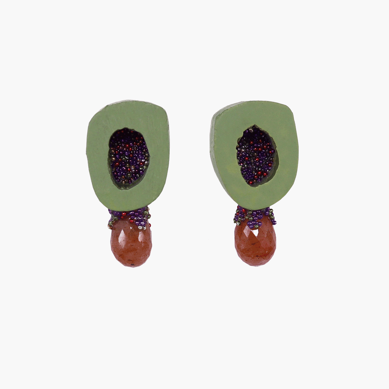 Bonbon Stud Earrings in Green + Brown
