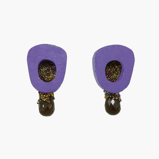 Bonbon Stud Earrings in Violet and Smoky Quartz