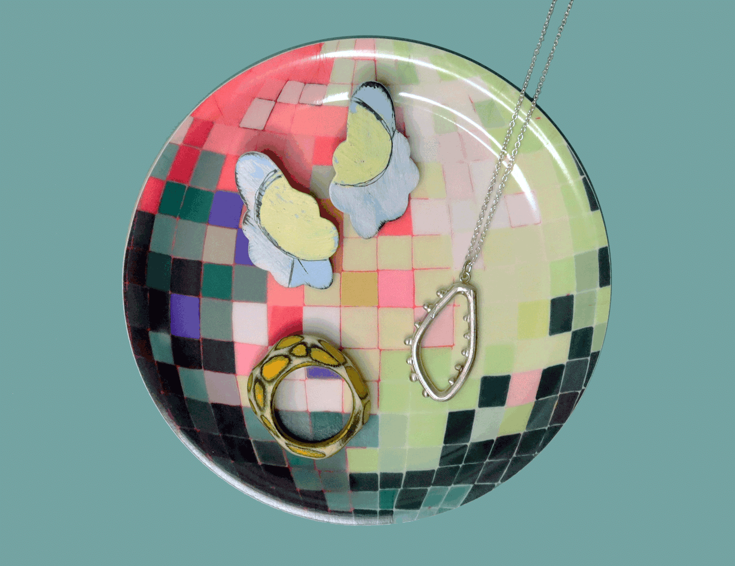 Pink and Green Disco Ball Catchall Trinket Dish