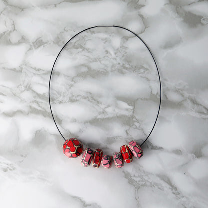 Red and pink wood bead necklace by Morgan Hill