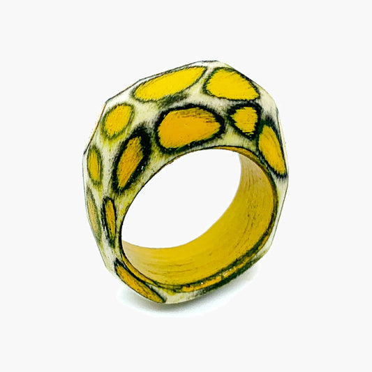 Yellow wooden multifaceted ring by Morgan Hill